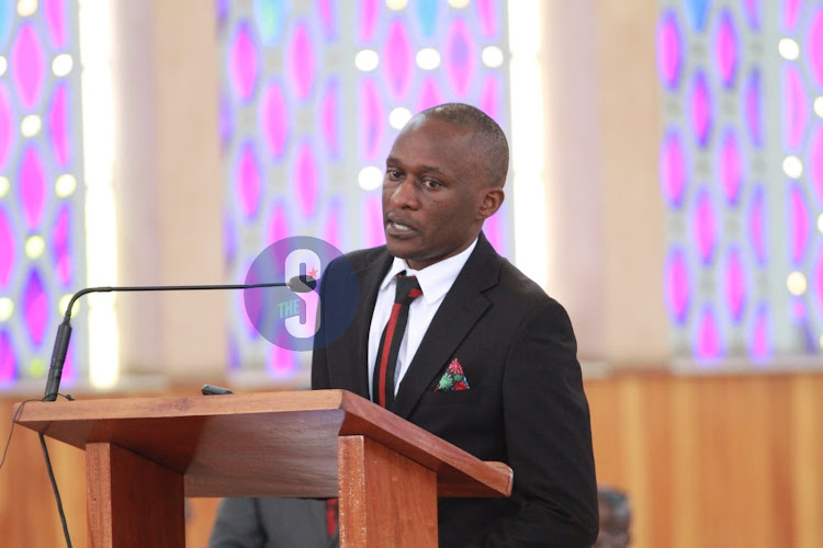 NTV Duncan Khaemba speaking during the requim mass of the late Rita Tinina at Holy Family Basillica, Nairobi on March 25,2024