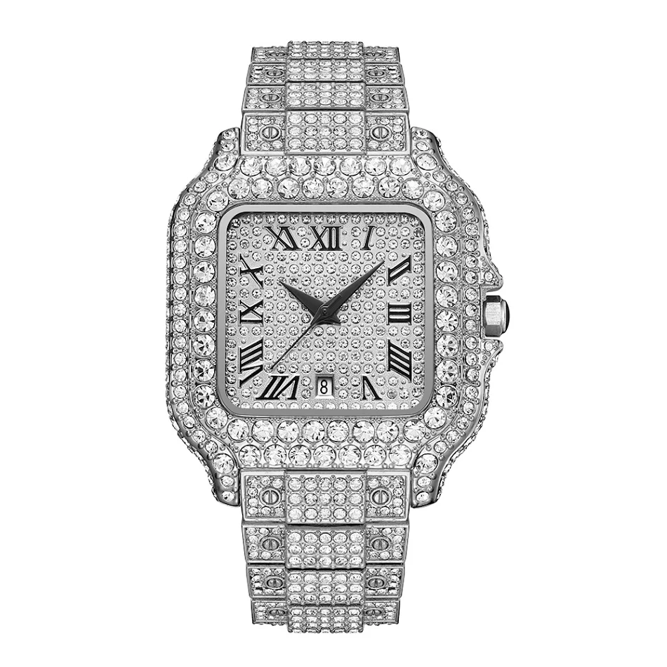 Straight European Hip Hop Diamanten Quartz Polshorloge. Toon je stijl met dit luxe en opvallende horloge, perfect voor de moderne man.