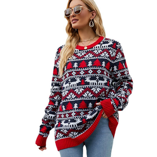 Title 8, Christmas Deer Sweater Womens Loose Round Neck