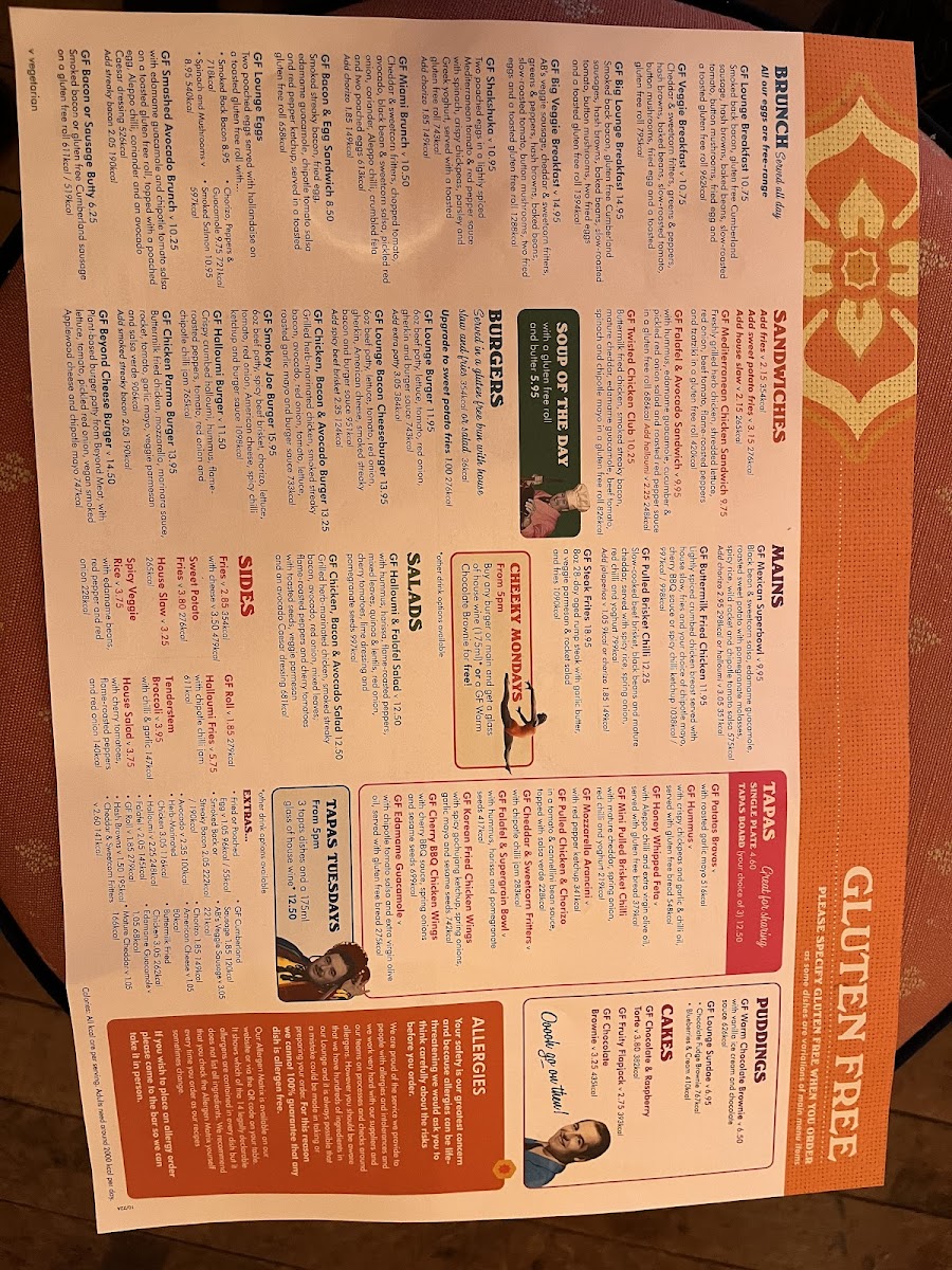 Lounges Gluten Free menu