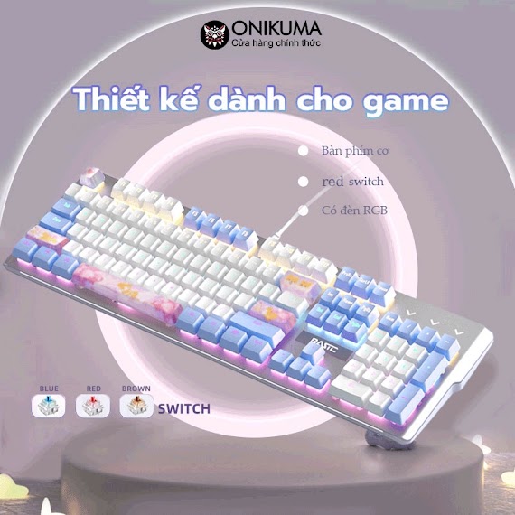 Bàn Phím Cơ Gaming Có Dây Onikuma Basic Blue/Red Switch 104 Phím Có Đèn Rgb Màu Trắng Xanh/Đen Dành Cho Máy Tính/Laptop