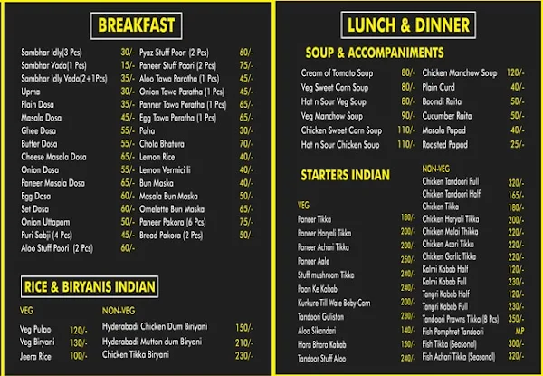 The Grains menu 