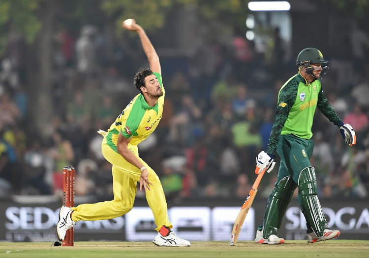 Mitchell Starc of Australia during the 2nd One Day International match between South Africa and Australia at Mangaung Oval on March 04, 2020 in Bloemfontein.