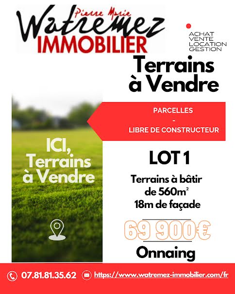 Vente terrain  560 m² à Onnaing (59264), 69 900 €