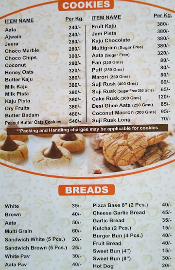 Bhatia Bakers menu 