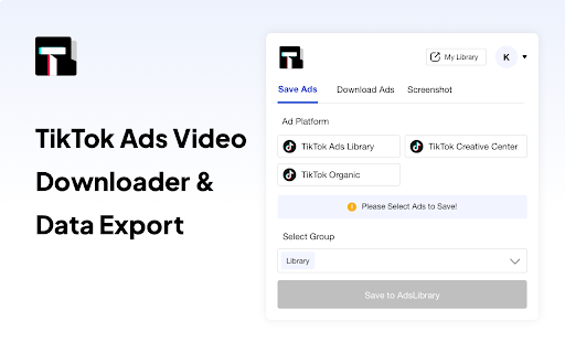 Descarregador de vídeos de anúncios do TikTok e exportação de dados