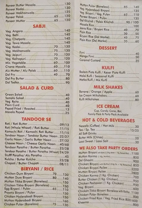 Cafe Pakeezah menu 