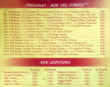 Phulkaas menu 