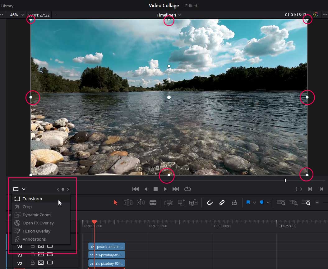 Transform controls in Davinci Resolve