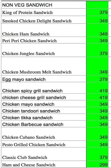 New York Sandwich menu 