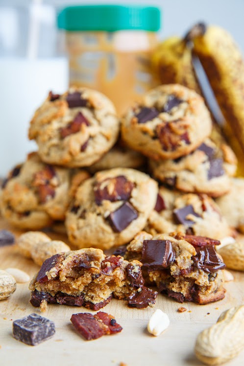 Soft and Chewy Banana Peanut Butter Cookies with Chocolate Chunks and Bacon