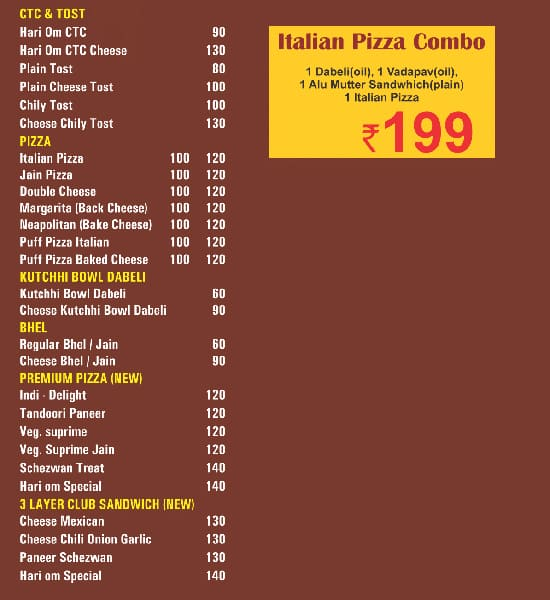 Hari Om Dabeli menu 