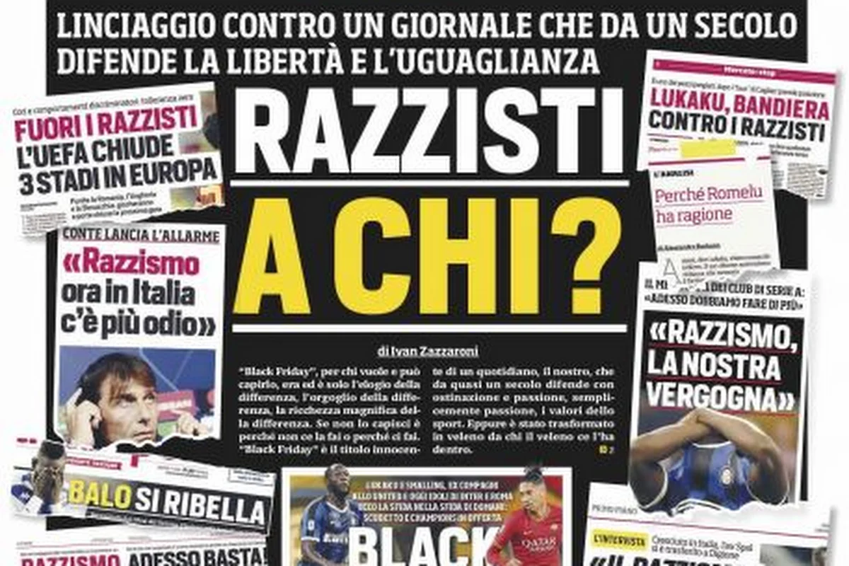 📷 Corriere dello Sport reageert met sprekende voorpagina op racistische beschuldigingen: "Wie is hier racistisch?"