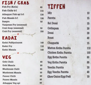 Hotel Athappar menu 