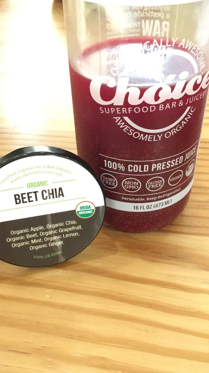 Their beet chia juice has grapefruit in it and is delicious!!! Loved that they had a different take on the classic beet juice!