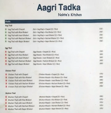 Aagri Tadka menu 