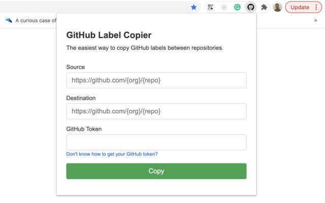 GitHub Label Copier chrome extension