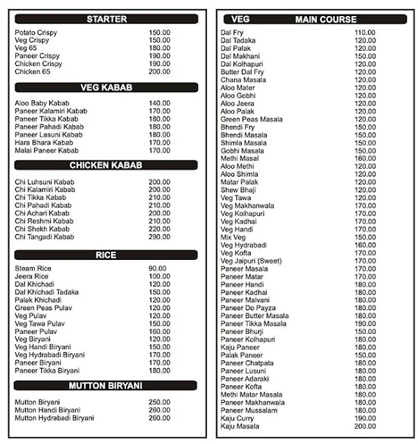 Pratik Restaurant menu 