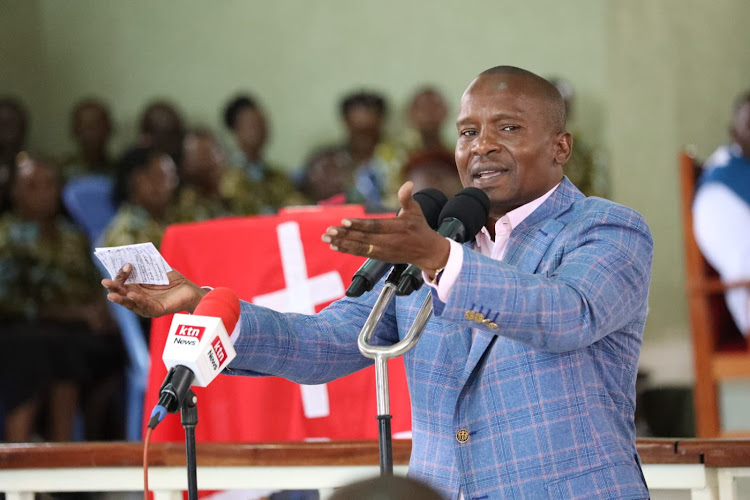 Interior Cabinet Secretary Kithure Kindiki at the Pentecost Sunday Service at ACK Cathedral Siakago, Mbeere Diocese in Embu County on Sunday, May 28, 2023.