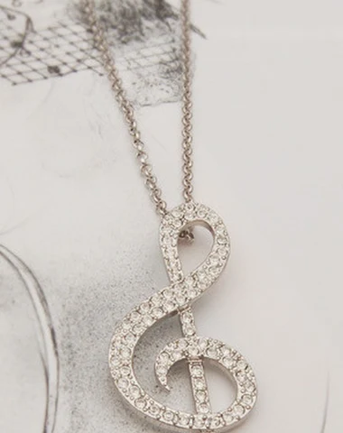 Full diamond big note necklace swea - 0