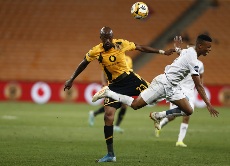 Sfiso Hlanti of Kaizer Chiefs in action with Suhle Nduli of Stellenbosch FC during the DStv Premiership match at FNB Stadium on April 2 2024 in Johannesburg.