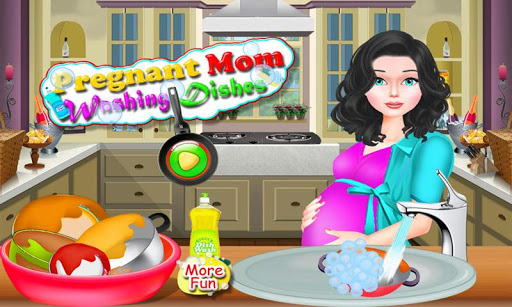 Pregnant Mom Washing Dishes