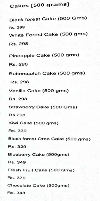 Flora Cake menu 