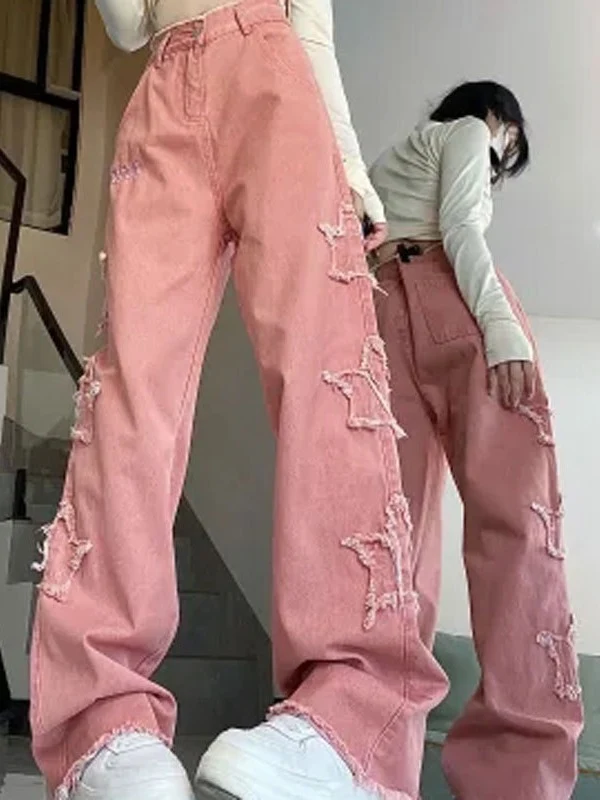 American Retro Minority Design XINGX Patch Wide Leg Mop Pants Damen, bequeme Schlaghose mit Mop-Design, ideal für einen trendigen Look