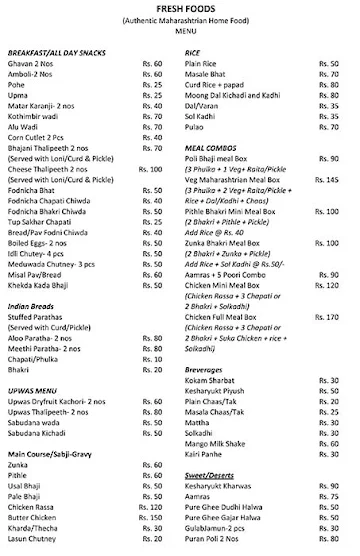 Fresh Foods menu 