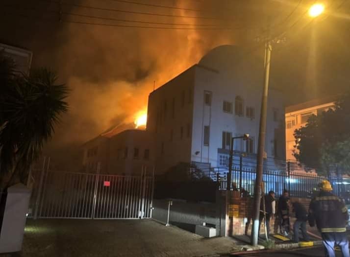 Fire destroyed large parts of a synagogue in Sea Point, Cape Town, on Tuesday night.