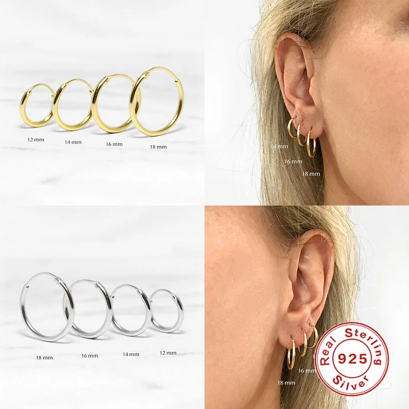 Boucles d'oreilles exagérées minimalistes en argent sterling S925, grands cercles brillants, clip. Un accessoire classique et élégant.