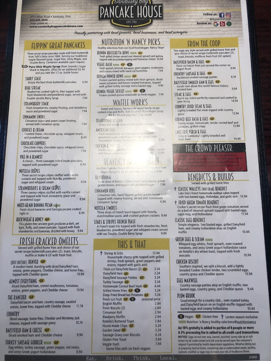 Sandusky Bay Pancake House gluten-free menu