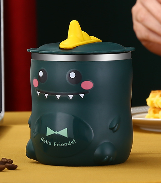 Caneca Infantil de Aço Inoxidável 304 Anti-Queda com Tampa e Canudo, Desenho Animado para Crianças na Creche e Jardim de Infância