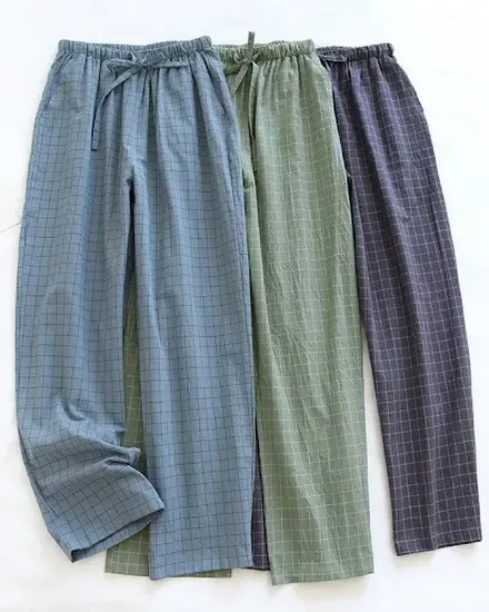 Men Pajama Pants Plaid Design Cotton Pajamas Long Trouser... - 0