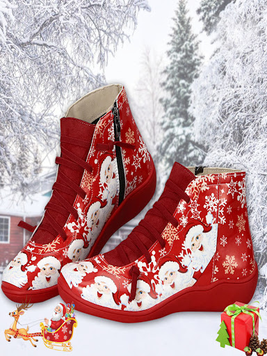 Title 7, Womens Fashion Casual Christmas Flat Ankle Boo...