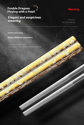 Title 5, 316L Stainless Steel Chopsticks with Dragon Pat...