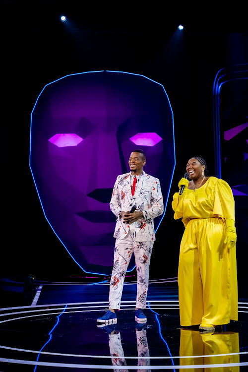 Host Mpho Popps and the unmasked Nonkanyiso 'LaConco' Conco aka Star on the Masked Singer SA