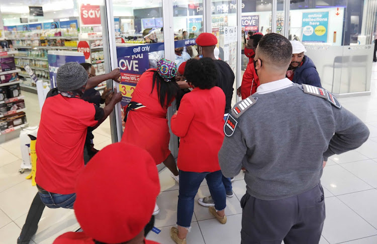 The staff at Clicks, N1 City in Cape Town was quick to close their doors when EFF members tried to force their way into the store.