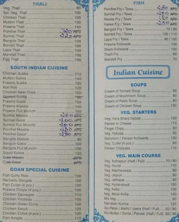 Castle Hotel menu 