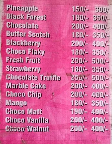 Cakes & Bakes menu 