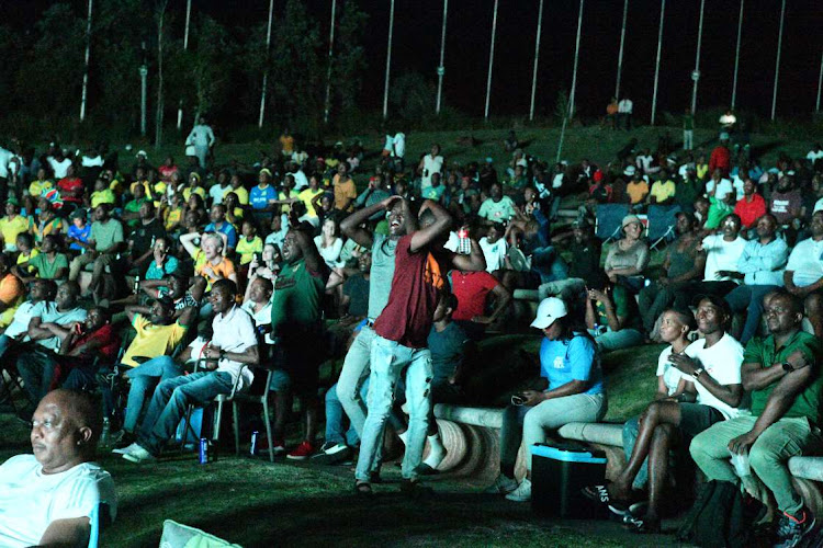 Fans watch the Africa Cup of Nations semifinal between Nigeria and South Africa at Freedom Park on February 7, 2024, in Pretoria.