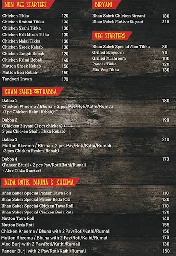 Khan Saheb Grills and Rolls menu 