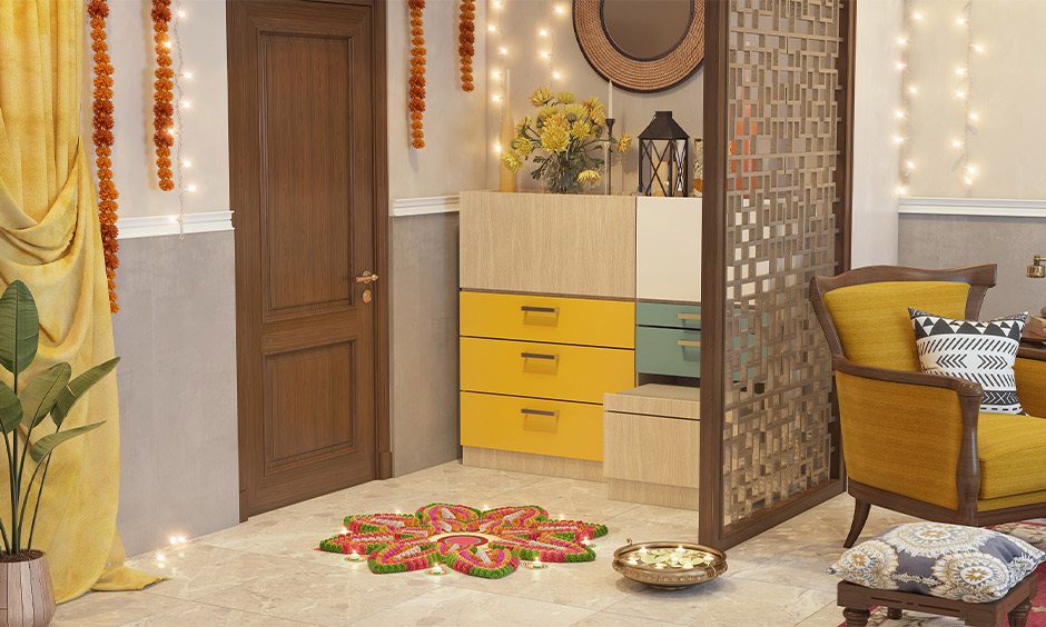 Brighten up your entryway with floral Pongal rangoli design for a colourful vibe
