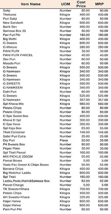 Pandit Ji Pan Waale menu 