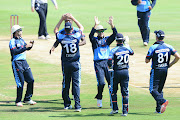 Lungi Ngidi of the Titans celebrates the wicket of Andrew Puttick of the Cobras with during the Momentum One Day Cup match between Multiply Titans and BuildNat Cape Cobras at SuperSport Park on March 23, 2017 in in Pretoria, South Africa. (Photo by Lee Warren)