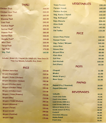 Saibeni Gomantak menu 