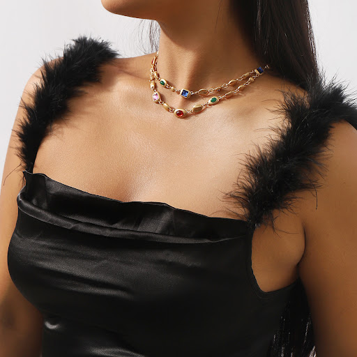 Title 5, Ethnic Style Diamond Double-Layer Necklace, a s...
