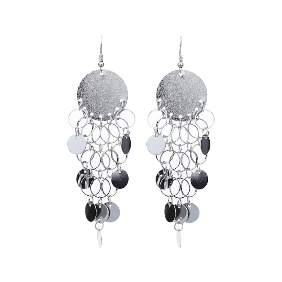 Boucles d'oreilles en métal à paillettes givrées, européennes et américaines, personnalisées, longues pampilles, chic et tendance.