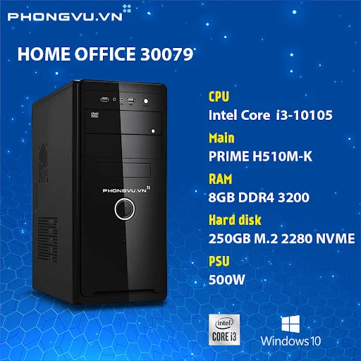 PC PV Home Office 30079 (i3-10105/8GB/250GB SSD/DVDWR/Win 10 Home SL/No OS)