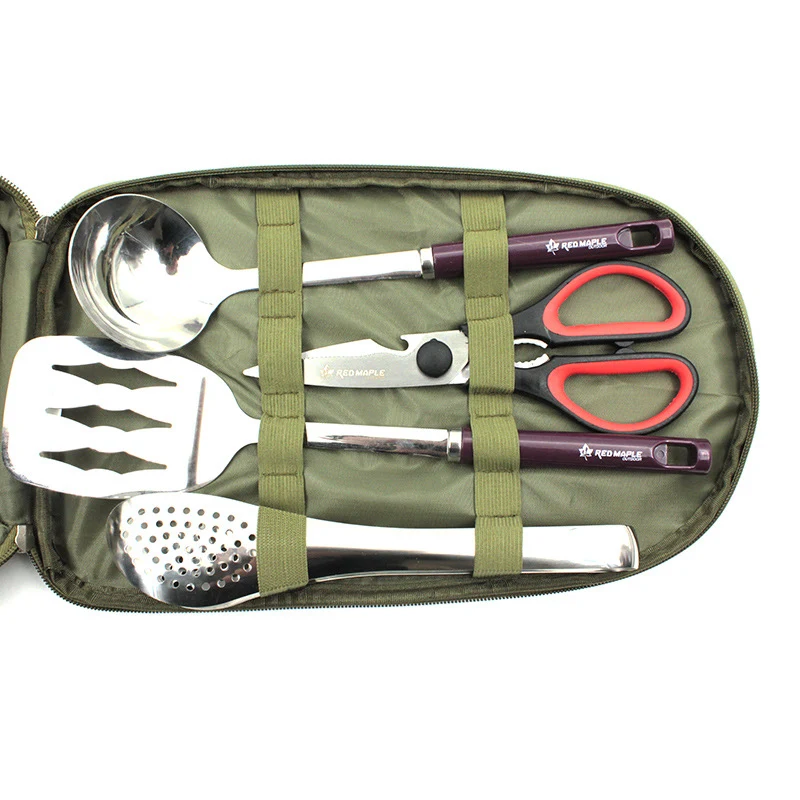 Juego de 8 utensilios de cocina para acampada, organizador de viaje, accesorios para parrilla, equipo compacto portátil para barbacoa, camping y senderismo.
